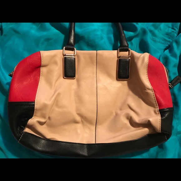 ALDO Color Block Red Black & Tan Bowler Bag - Picture 1 of 2